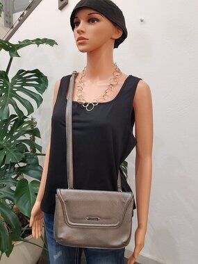 Koltov Ruby Crossbody Faux Leather Purse Metallic Pewter Finish